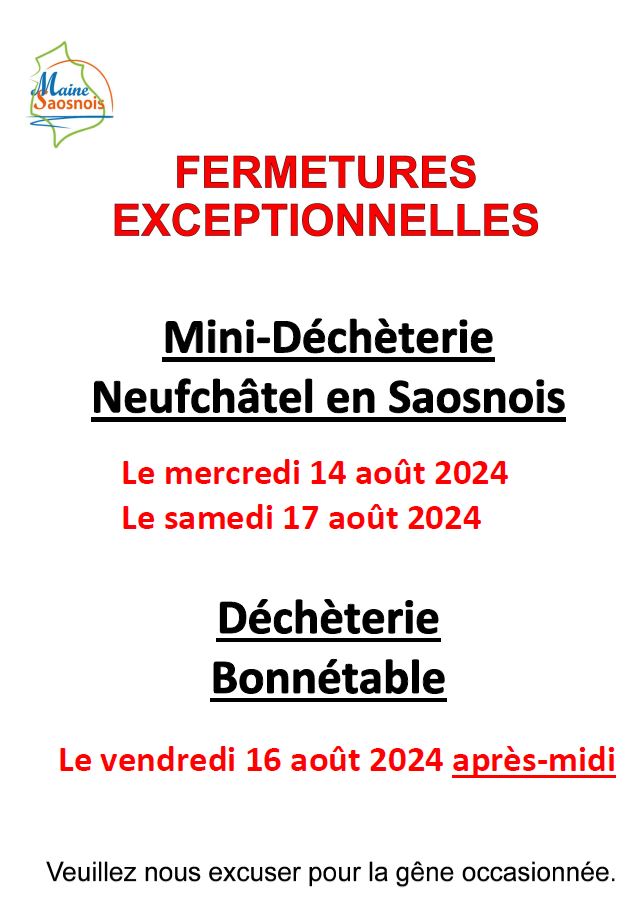 fermetures des déchèteries Neufchâtel et Bonnétable